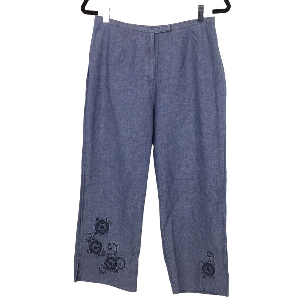 Norton Studio Boho Coastal Grandma Chambray Lagenlook High Rise Cropped Pant 8